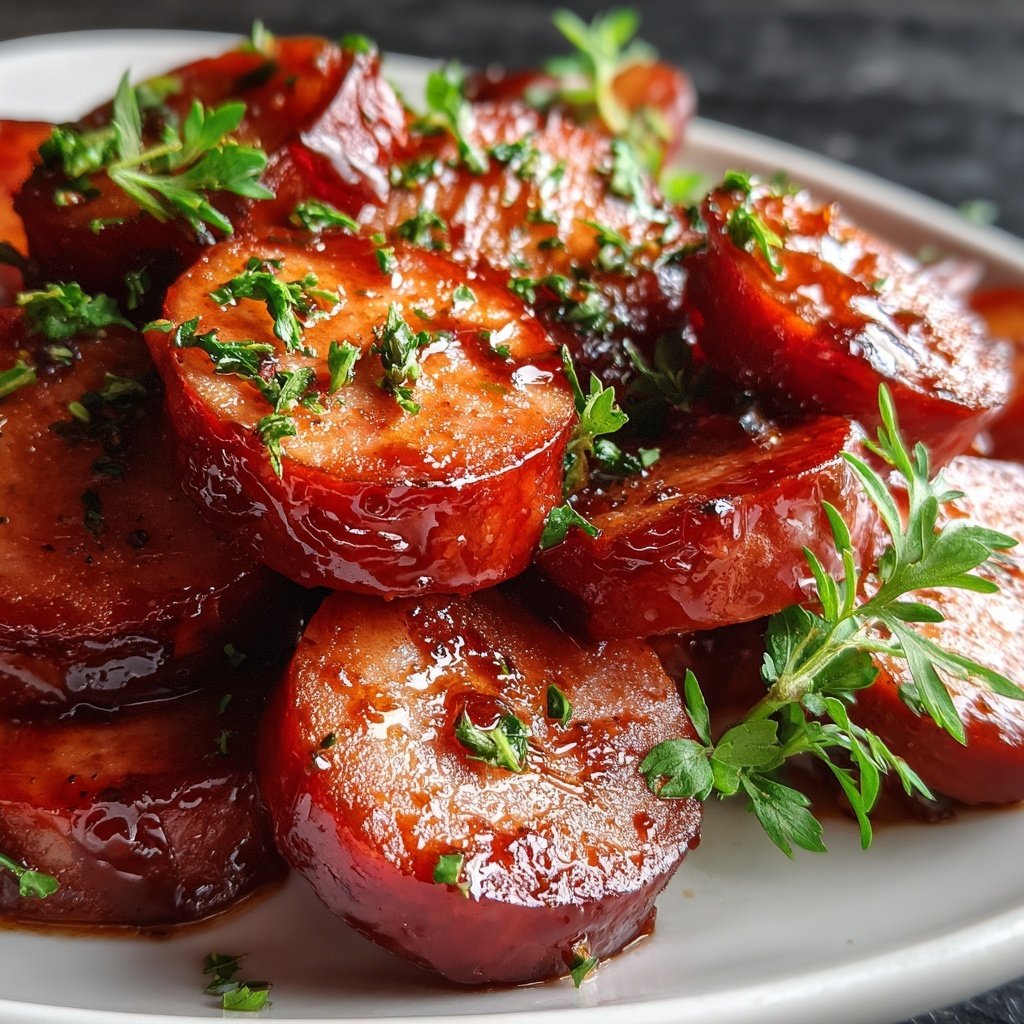 Aprikosen Kielbasa Scheiben Glaze