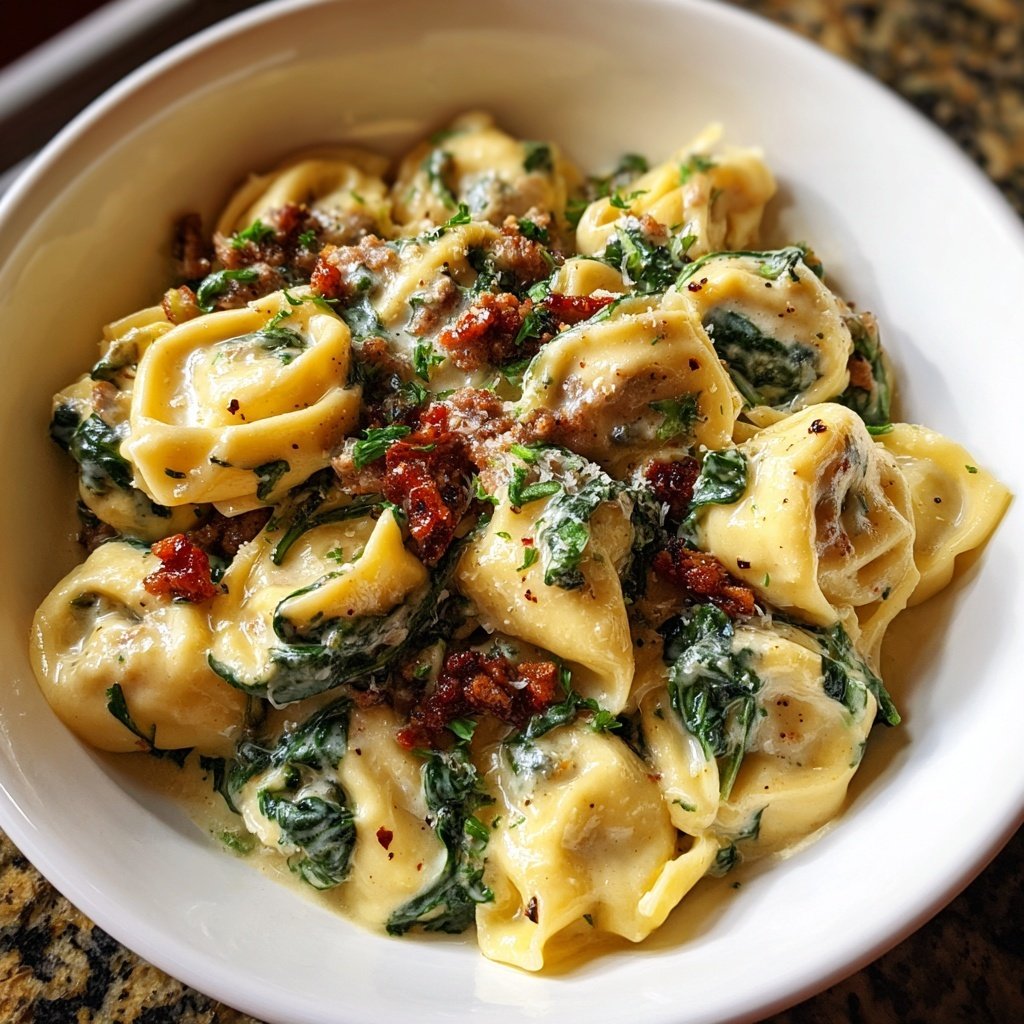 Tortellini Alfredo mit Spinat Wurst