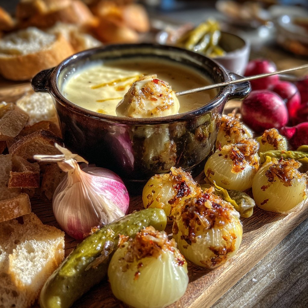 Fondue Beilage Mixed Pickles und Silberzwiebeln