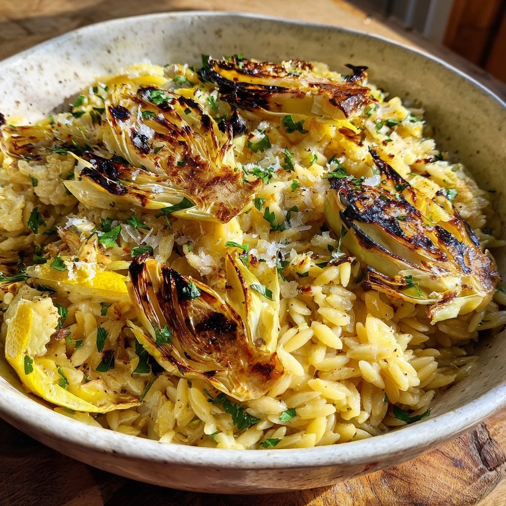 Gegrillter Blumenkohl Orzo mit Zitrone