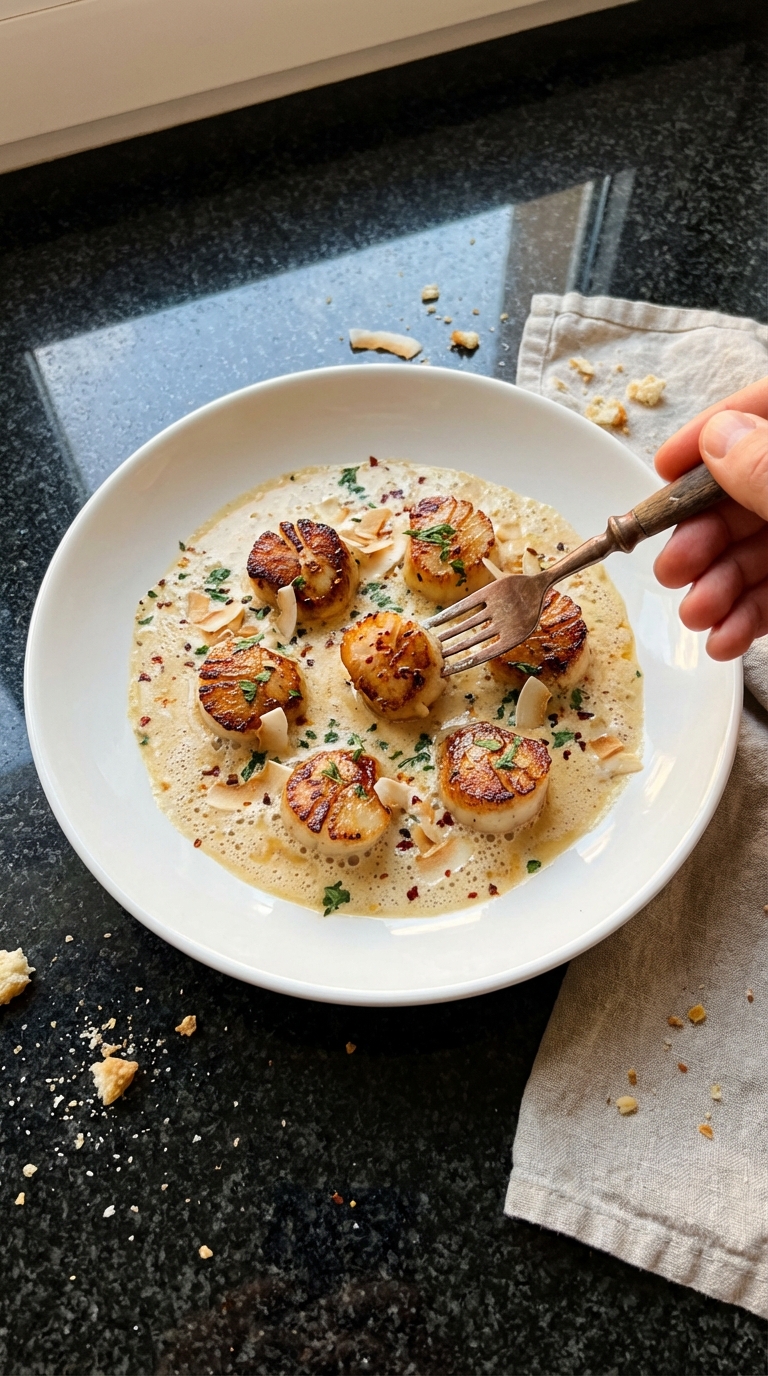 Zischende Jakobsmuscheln mit Kokoscreme​