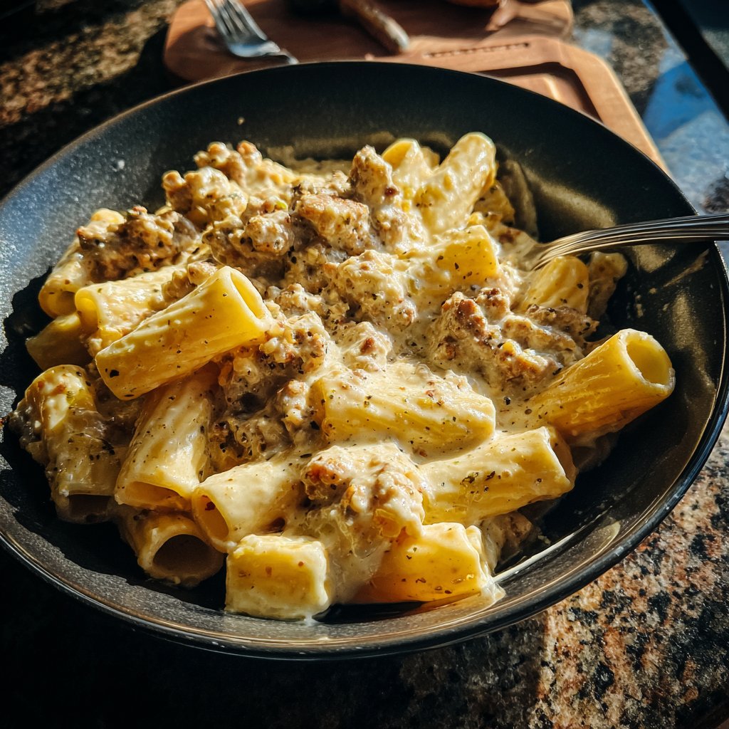 Einfache Rigatoni Putenfleisch Wurst Abendessen