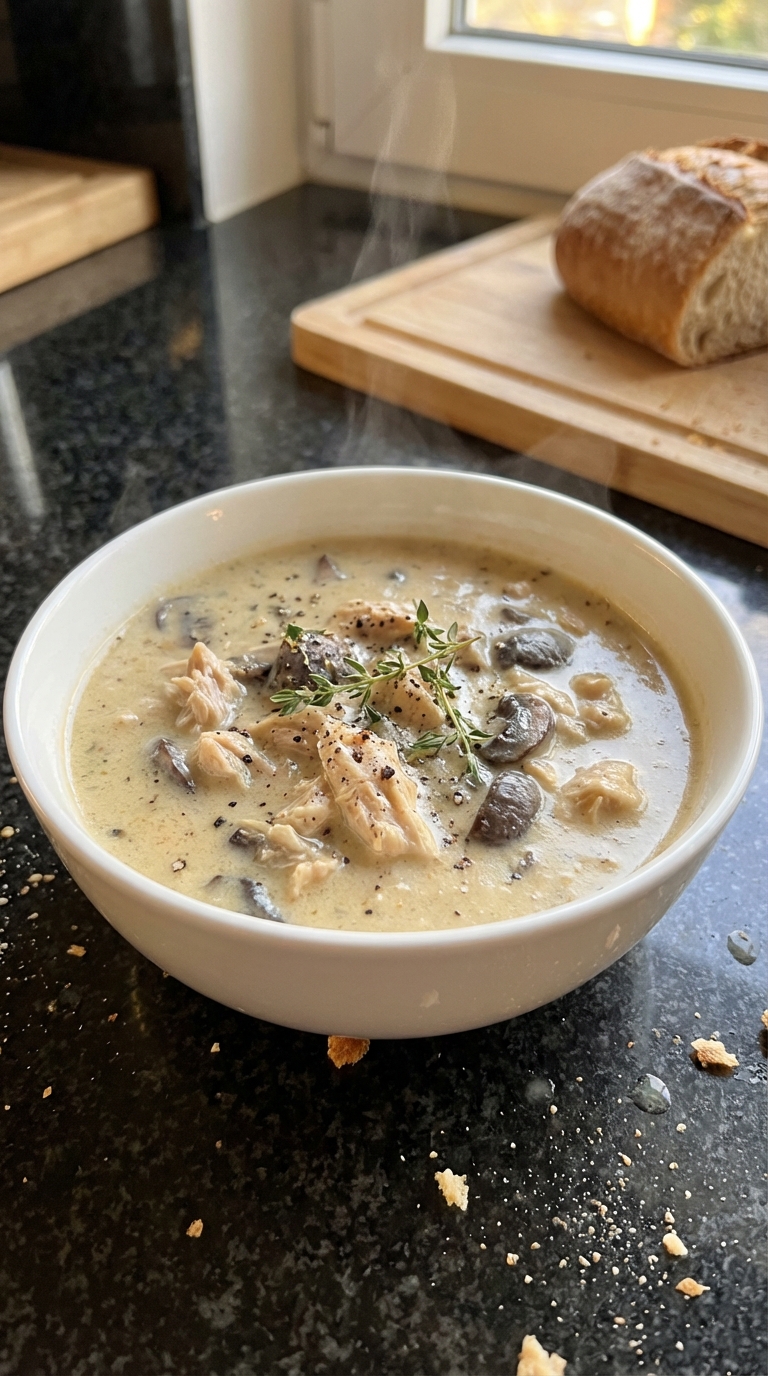 Cremige Hähnchen Pilz Suppe