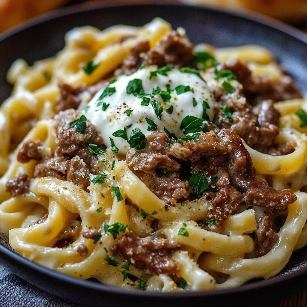 Türkische Pasta mit Hackfleisch und Joghurt-Sauce